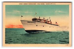 Wild Goose Fishing Boat Ocean City NJ Linen Postcard Vintage Unposted
